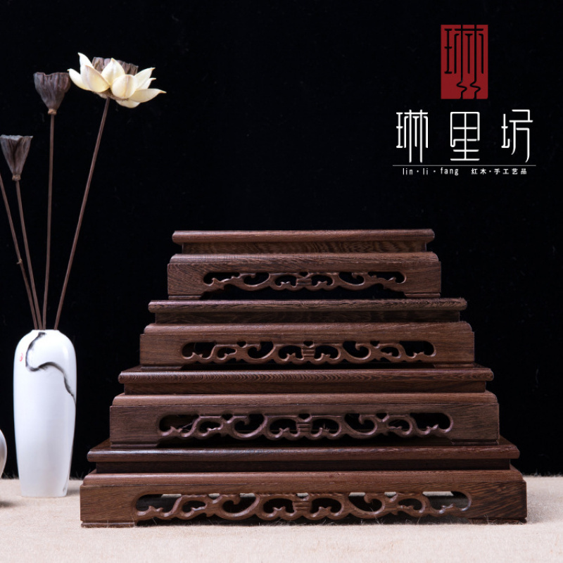 鸡翅木摆件底座家居雕刻实木工艺品托架长方形奇石头花盆佛像底座 - 封面