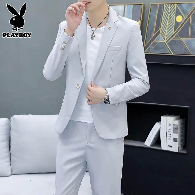 花花公子休闲西服套装男士春秋季新款加厚搭配潮高级小西装男一套