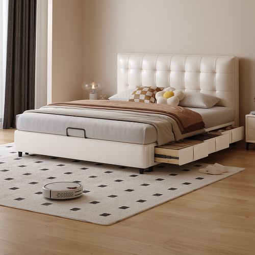 Casa Relax华夫格箱体储物床小户型实木榻榻米带抽屉式榉木排骨架