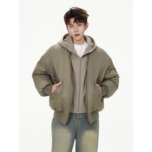 吾一白秋冬季2025新款男生美式宽松夹克棉服男士加厚假两件外套