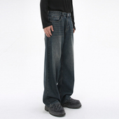 百搭阔腿裤 吾一白春秋2026新款 男士 高街宽松直筒牛仔裤 子 男生美式