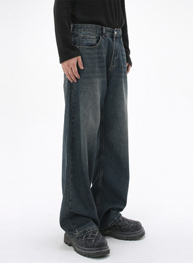 吾一白春秋2026新款男生美式高街宽松直筒牛仔裤男士百搭阔腿裤子