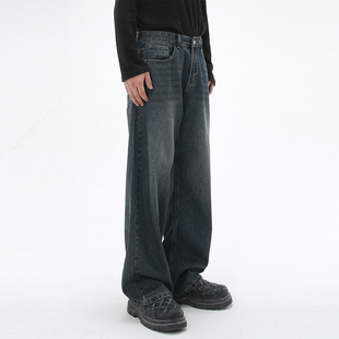 百搭阔腿裤 吾一白春秋2025新款 男士 高街宽松直筒牛仔裤 子 男生美式
