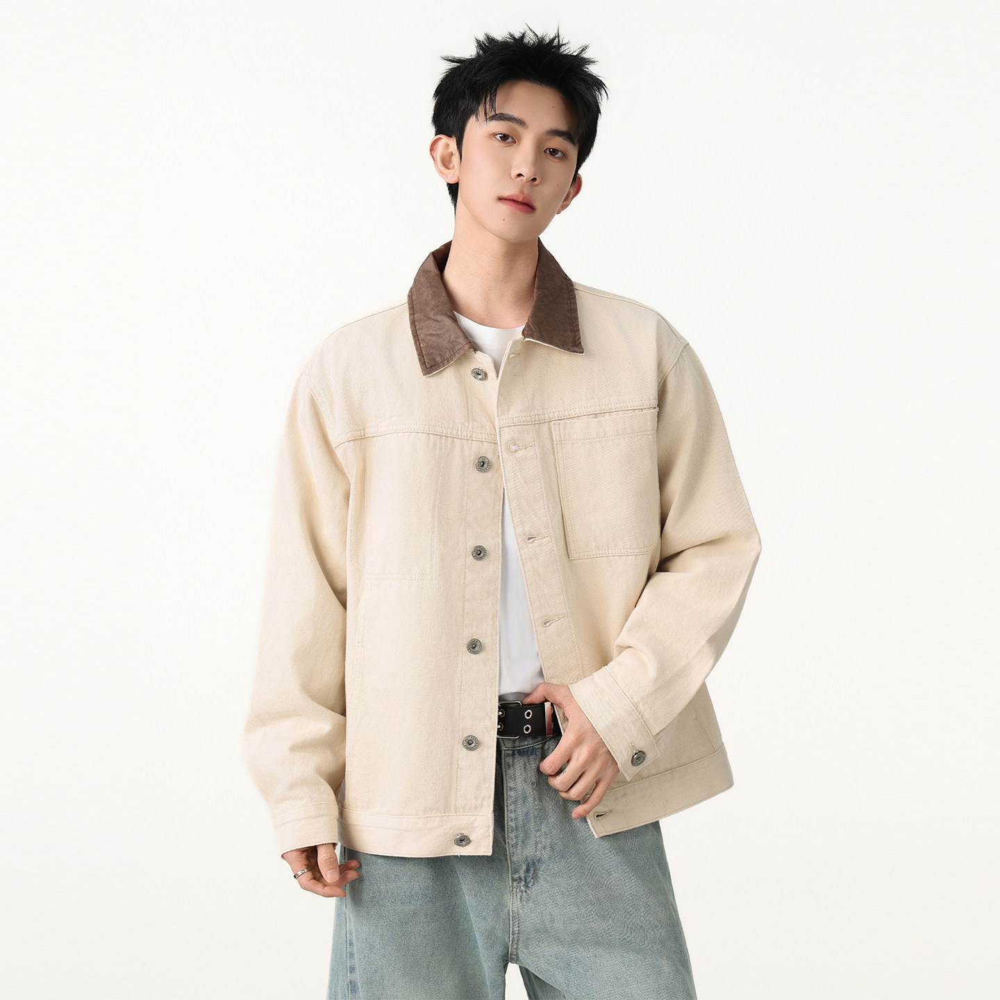 吾一白春秋季2026新款男生美式重磅翻领工装夹克男士宽松休闲外套