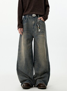 吾一白春秋季2026新款男生美式宽松水洗阔腿牛仔裤男士直筒休闲裤