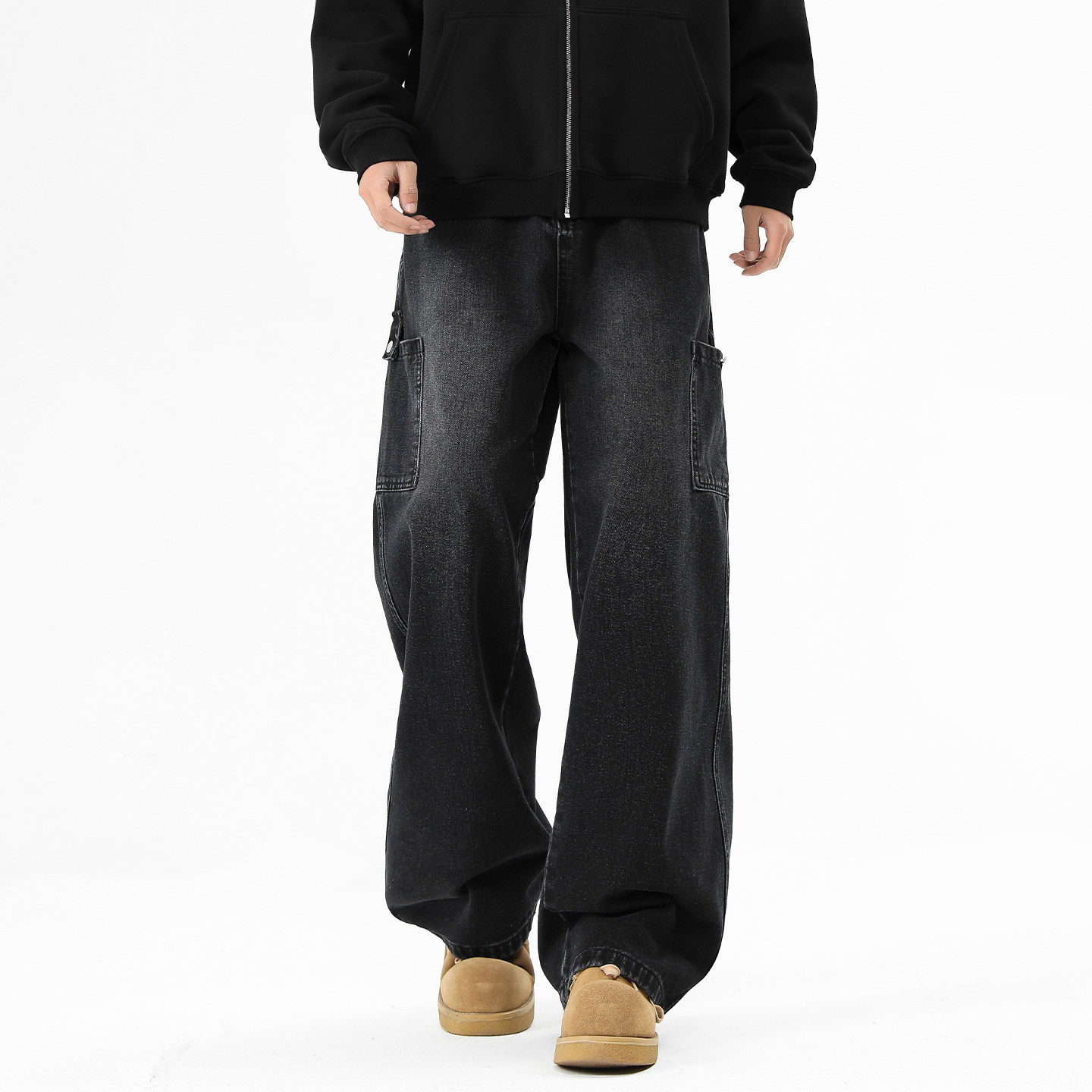 吾一白春秋2025新款男生美式宽松阔腿工装牛仔裤男士高街直筒长裤,男装,牛仔裤,淘宝优惠券,粉丝福利购,淘宝优惠卷