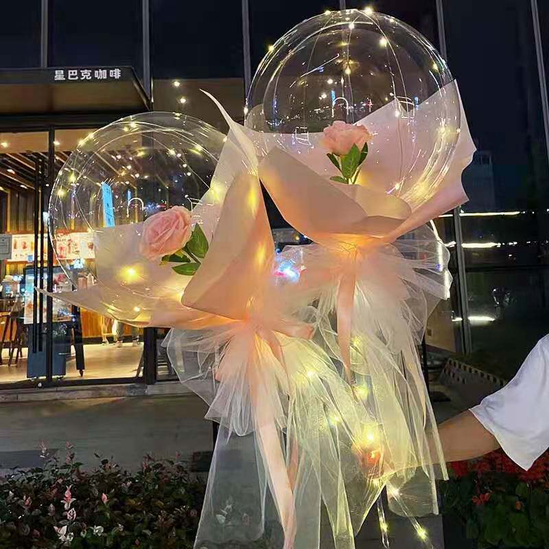 网红波波球玫瑰花带灯发光亮火爆款告白礼物气球花材料包地推摆摊