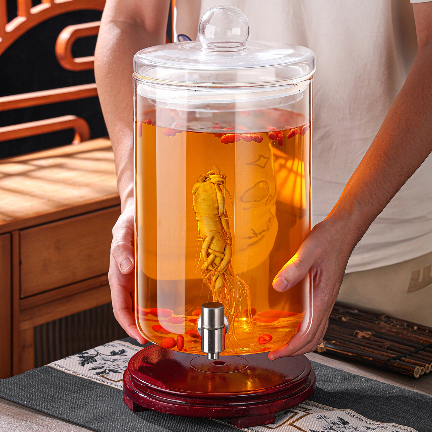 泡酒玻璃瓶带龙头高档密封大容量鹿茸人参养生专用酒桶酒坛酒罐子