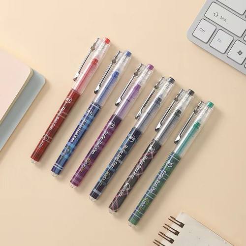 晨光M2403彩色直液式全针管速干中性笔 格纹大容量标记划重点水笔