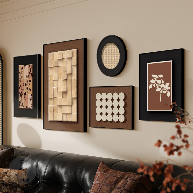 意式极简中古风客厅装饰画高级感饭厅壁画法式覆古沙发背景墙挂画