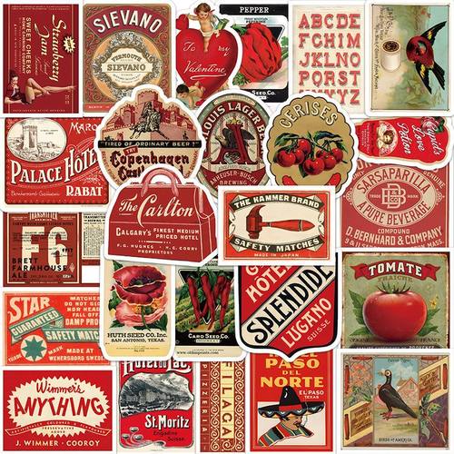 180张复古红色装饰贴纸ins风高级感小众简约个性创意防水贴画DIY