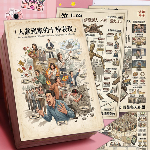 6张当代社会十大傻事贴纸心理成长认知提升文创手帐卡片防水贴画