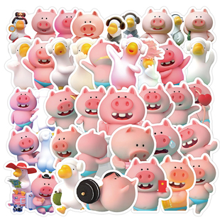 120张果小鹅嘟嘟猪贴纸可爱Q版小粉猪卡通图案装饰手机壳防水贴画