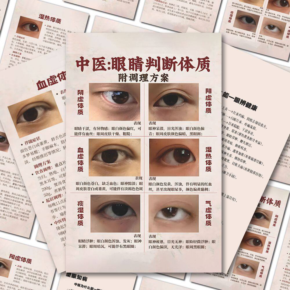 24张中医眼睛判断贴纸体质中医9大体质眼诊笔记身体信号自查贴画