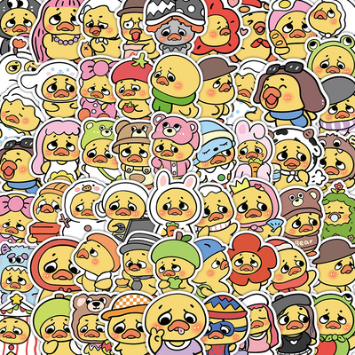 104张Q版annoying duck贴纸可爱卡通小黄鸭装饰水杯手账防水贴画