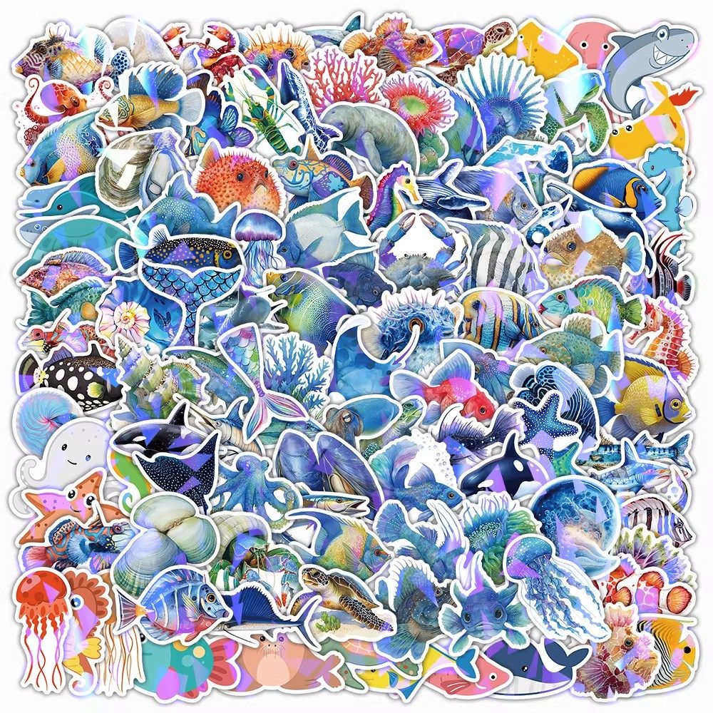 550张海洋生物贴纸水母珊瑚鱼类卡通可爱图案装饰手机壳防水贴画,文具电教/文化用品/商务用品,贴纸/立体贴纸,淘宝优惠券,粉丝福利购,淘宝优惠卷