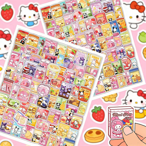 206张三丽鸥零食包贴纸Q版卡通库落米美蒂乐装饰水杯手账防水贴画