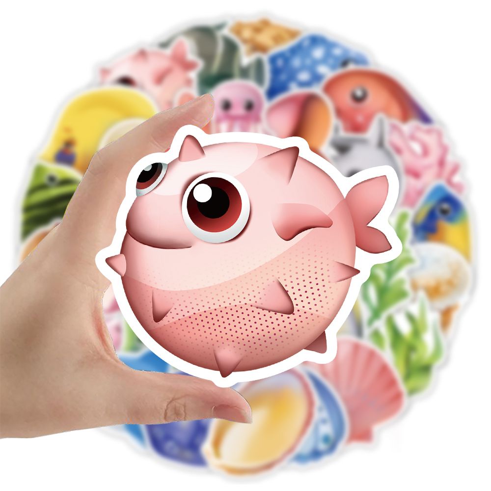 104张海洋生物贴纸可爱高颜值卡通彩绘装饰diy手账贴画笔记本手机