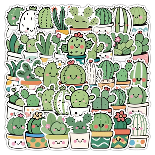 60张仙人掌简笔画贴纸创意趣味装饰手机壳笔记本iPad防水贴画diy
