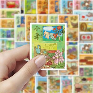 二十四节气小海报贴纸卡通创意风景插画贴图diy手机壳笔记本装饰