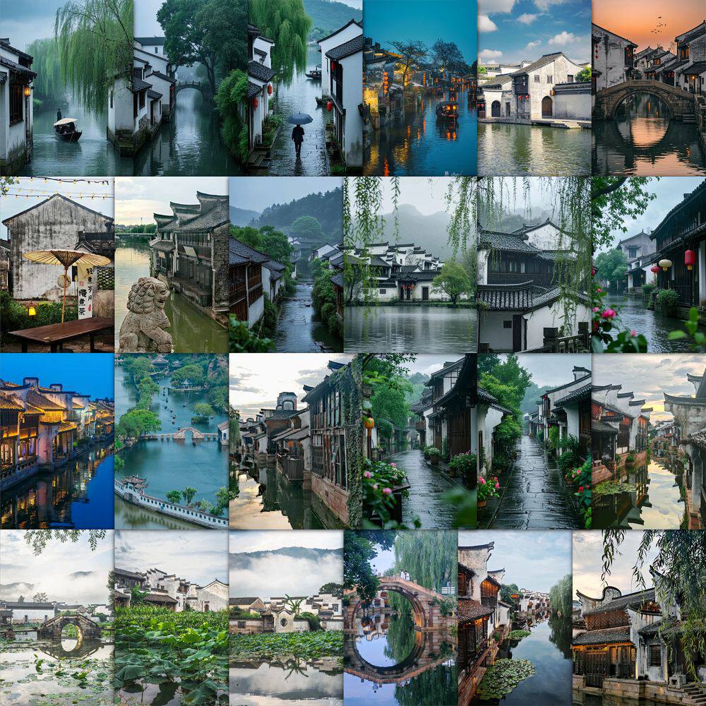 63张江南风景贴纸中国风景色ins风装饰手机壳行李箱防水封口贴画图片