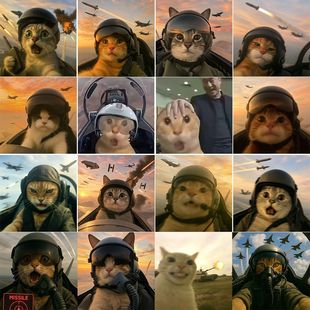 飞行员猫咪自拍头像贴纸战斗哈基米搞笑表情包贴画diy笔记本装饰
