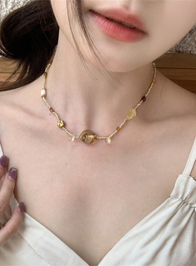 724STF设计感小众复古串珠项链女民族风高级感锁骨链颈链女