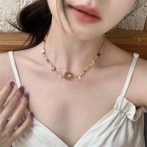 724STF设计感小众复古串珠项链女民族风高级感锁骨链颈链女