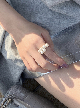 纯银珍珠戒指S925高级感开口戒