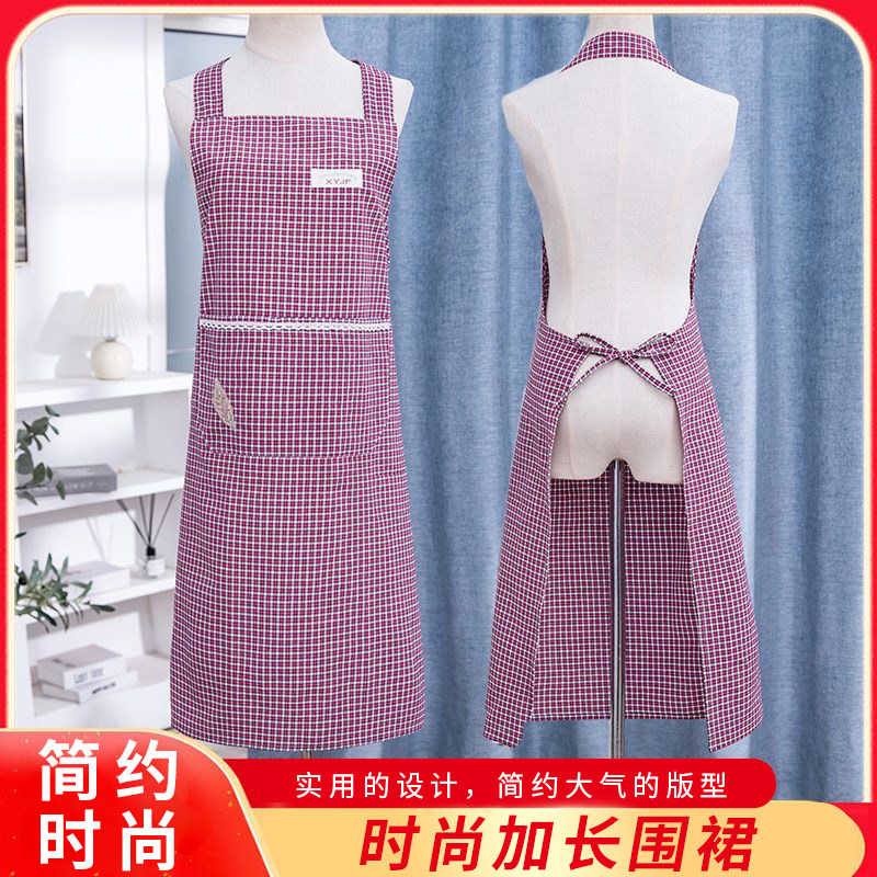 挂脖棉布围裙加长过膝厨房做饭透气秋冬背带围腰棉布罩衣工作围裙