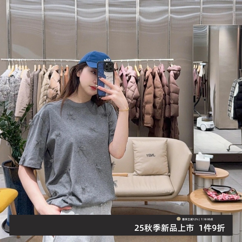 新品T恤女立体网纱花卉