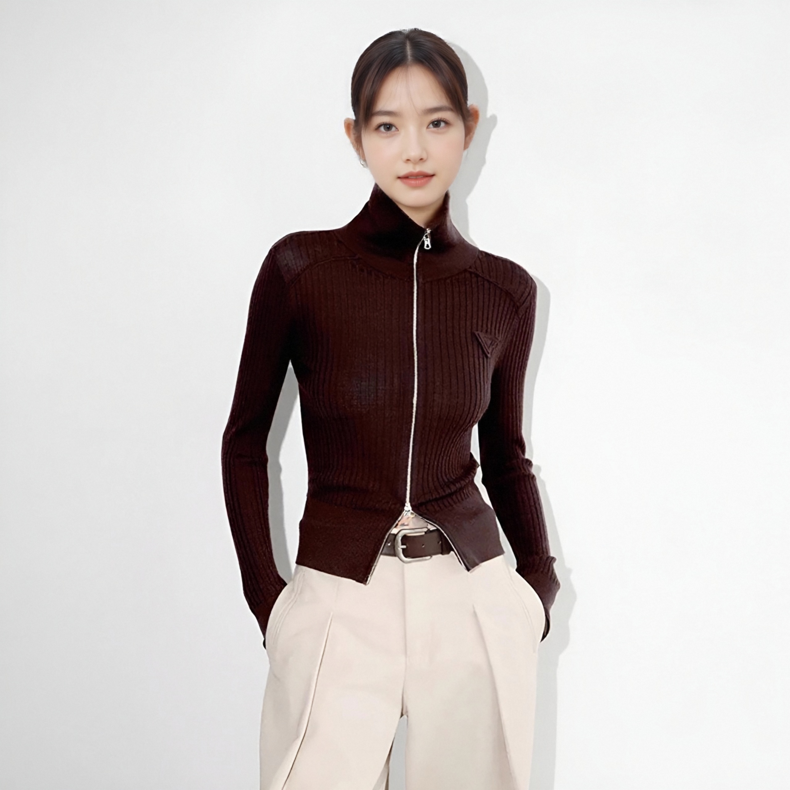 修身显瘦简约风长袖毛针织开衫