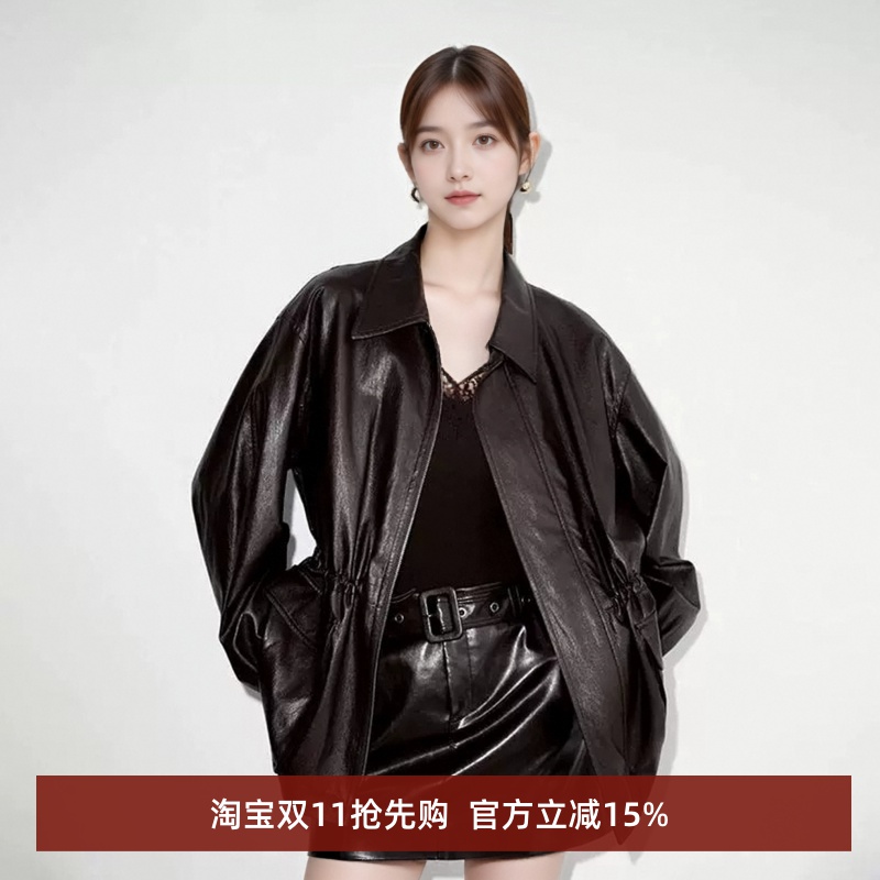 领收腰显瘦夹克PU皮衣外套