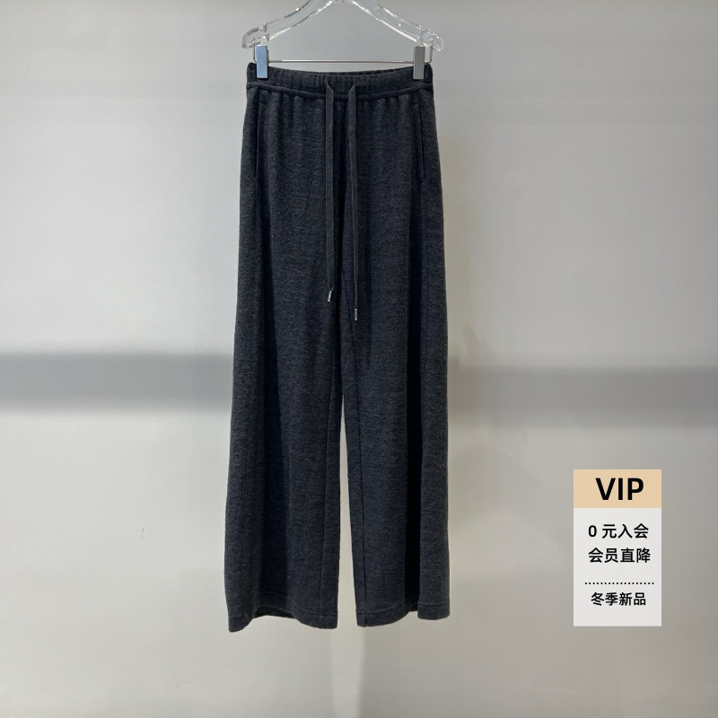 宽松高腰抽绳直筒休闲裤女