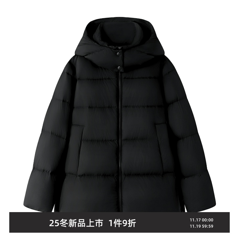 简约百搭宽松蓬松加后连帽羽绒服