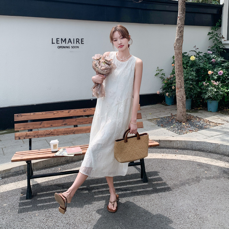 白色超好看提花连衣裙女2025年夏季新款法式甜美温柔风气质背心裙,女装连衣裙,浙宝B馆111（原065）