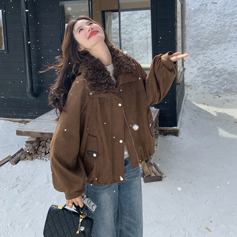 现货！！泰迪毛拼接毛领麂皮绒羽绒服外套ZB111-1659-P245-K368，女装羽绒服，浙宝B馆111（原065）