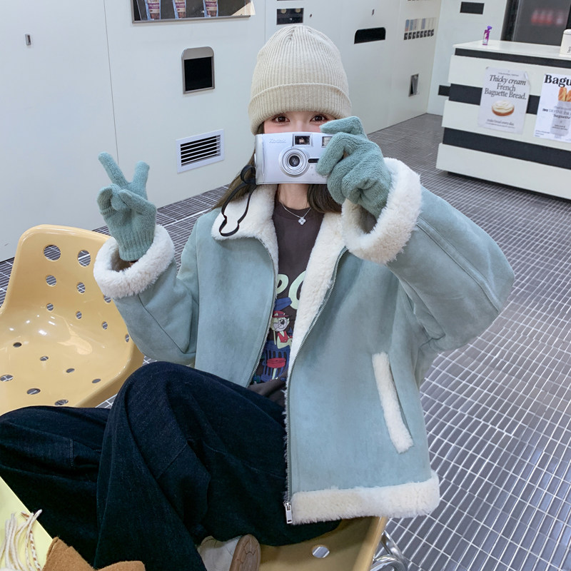 现货！羊羔毛麂皮绒皮毛一体小个子短款外套8877-P195-K288,女装短外套,浙宝B馆111（原065）