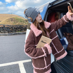 现货！！黑色下架！羊卷毛拼色加厚皮毛一体外套-8875-P205-K308，女装棉衣/棉服，浙宝B馆111（原065）