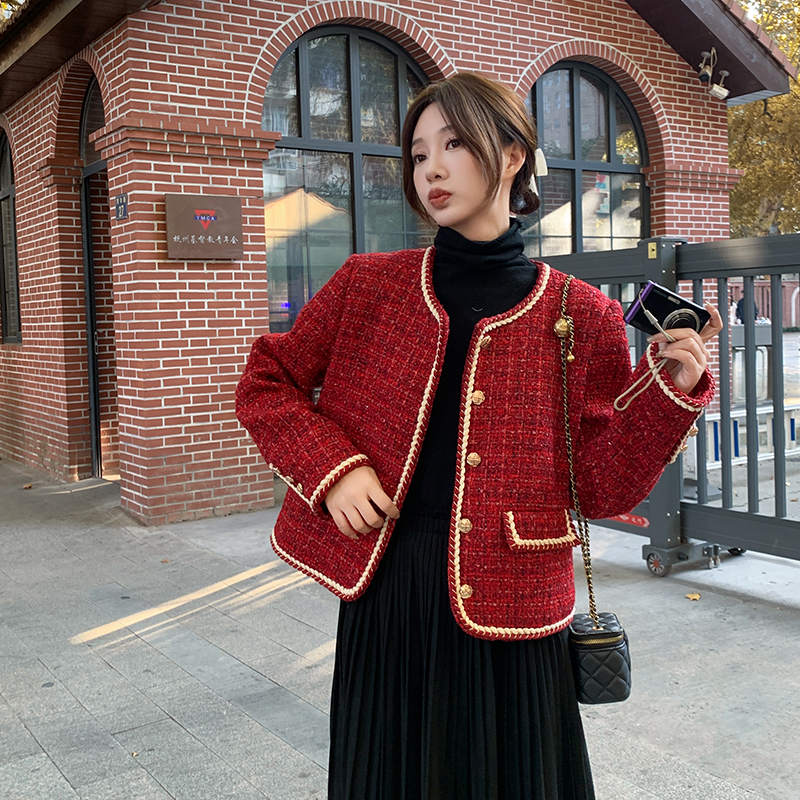 【现货】90绒红色小香风羽绒服外套B065-8329-P210-K318，女装羽绒服，浙宝B馆111（原065）