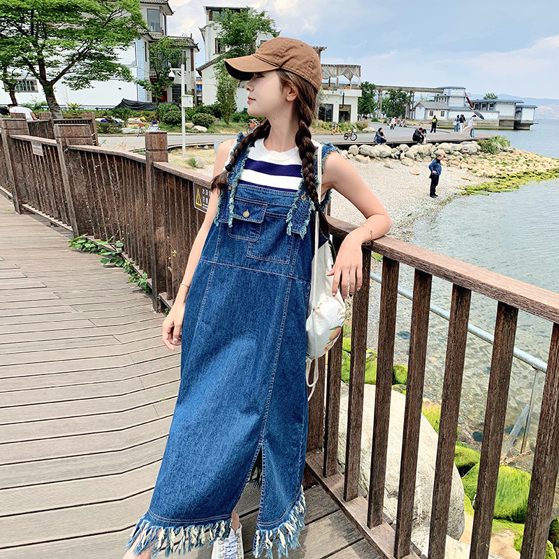 甜酷风百搭款开叉流苏牛仔背带连衣裙女夏2025新款爆款小众不撞衫图片