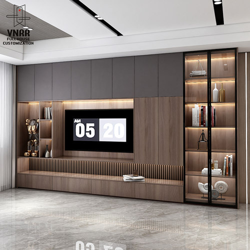 3期免息轻奢电视柜背景墙书柜