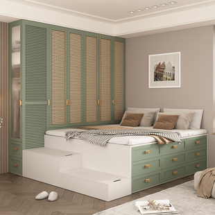 实木榻榻米床多功能收纳床衣柜一体组合小户型次卧定制ENF级板材