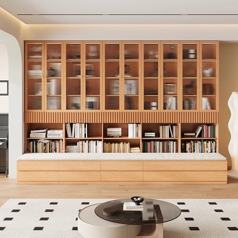 客厅木色定制柜子一体靠墙一门组合一门到顶储物柜子落地书柜,住宅家具,组合书柜,淘宝优惠券,粉丝福利购,淘宝优惠卷