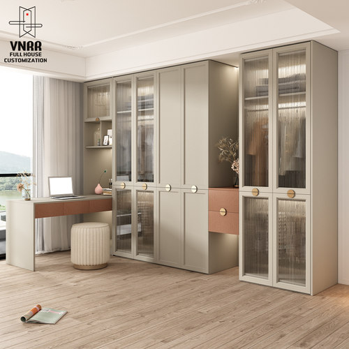 三期免息美式轻奢玻璃门衣柜书桌