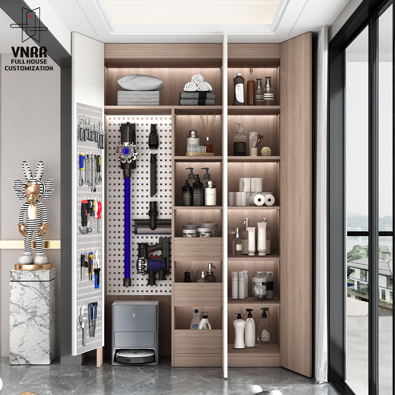 定制阳台储物柜家用靠墙拖把扫帚卫生保洁杂物柜大容量家政工具柜