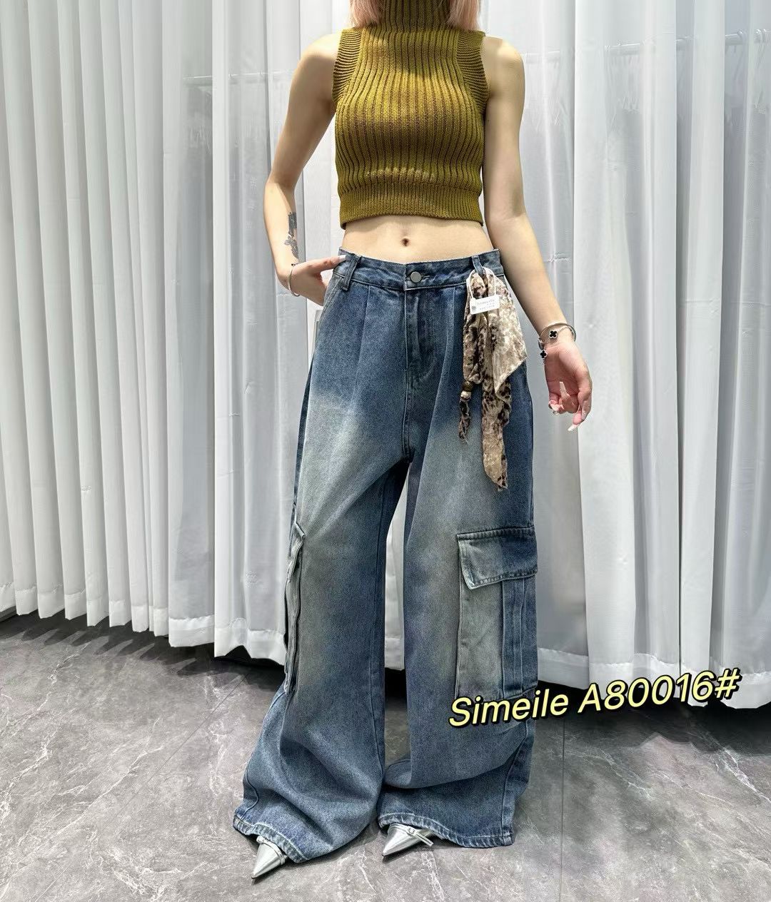 美式复古水洗做旧牛仔裤女2025秋季新款高腰显瘦直筒阔腿拖地长裤