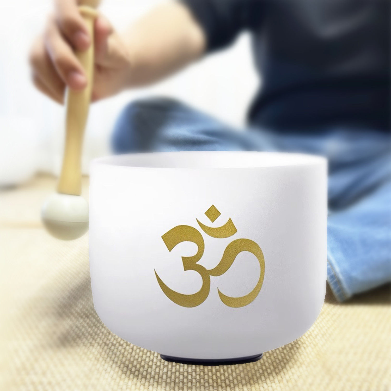 528hz水晶钵瑜伽颂钵欧姆纹音乐碗7音调打击乐器瑜伽钵套装赠棒圈