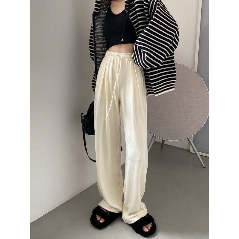 高腰垂感阔腿裤女春秋冬米白色抖抖糯米裤云朵休闲慵懒拖地长裤子
