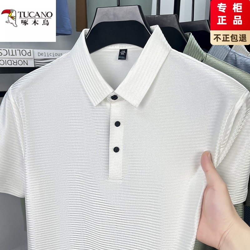 啄木鸟2025夏季新款中青年男士休闲短袖T恤冰丝无痕翻领Polo衫潮